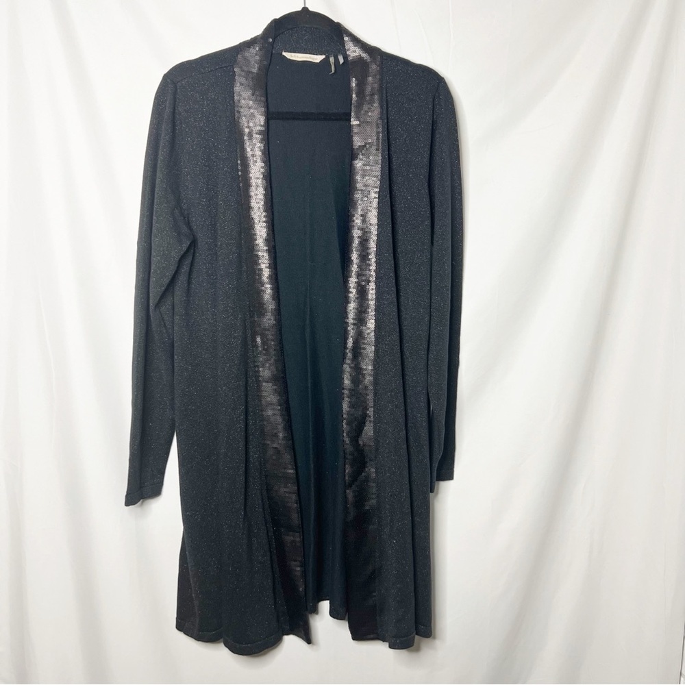 NEW with tags Soft Surroundings Sequin Neckline Open Front Long Black Cardigan